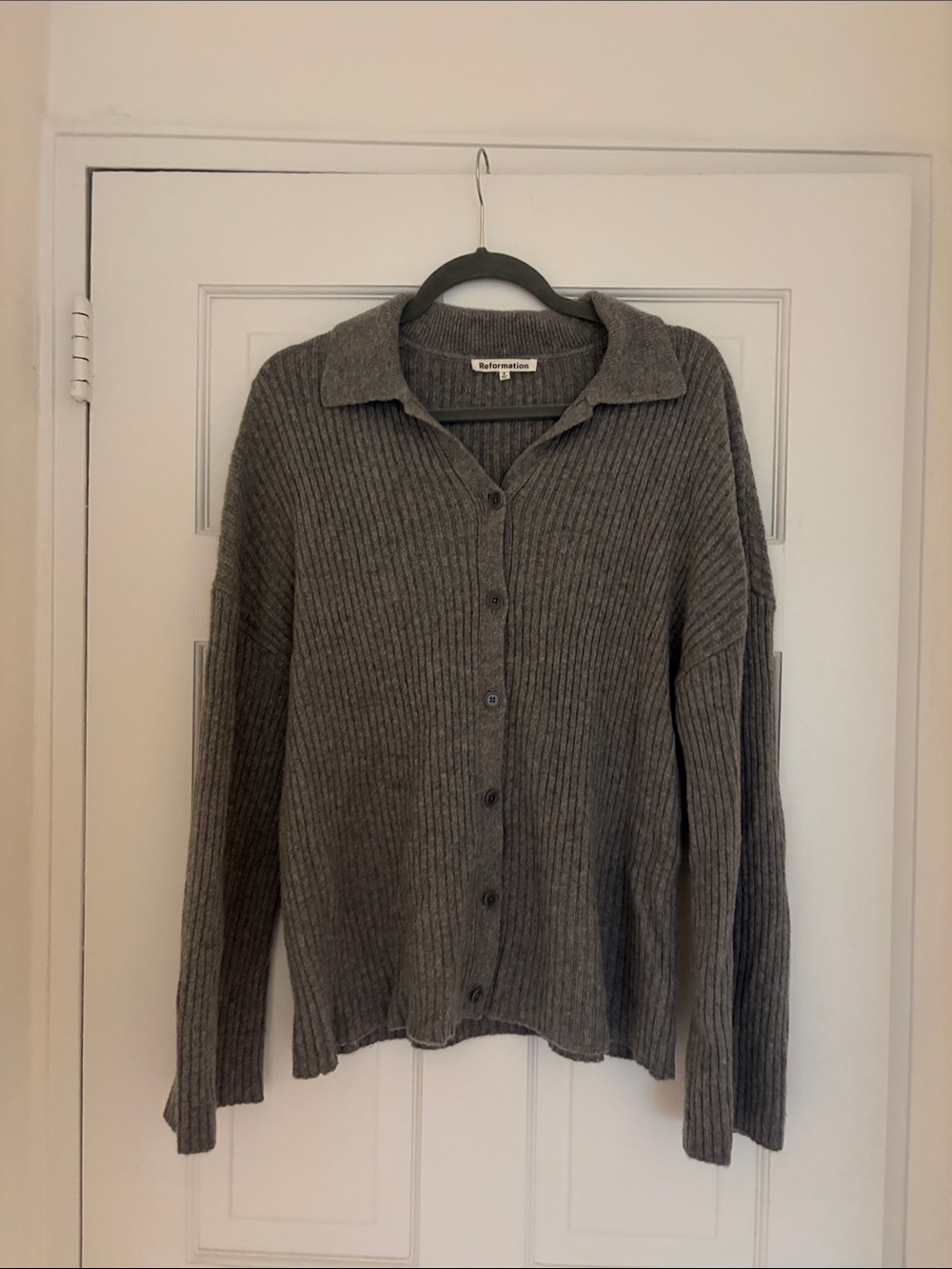 Reformation Ribbed Button-Up Cardigan - Gray - Picture 2 of 2